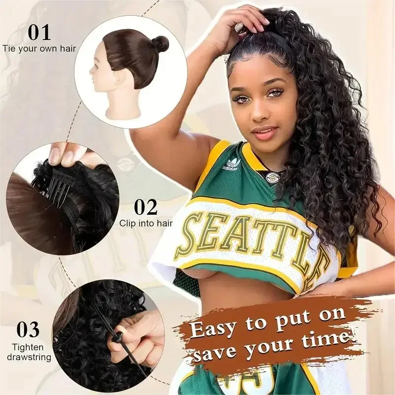 Extensiones de cola de caballo - Drawstring Afro Curly Puff Ponytail reseña y precio