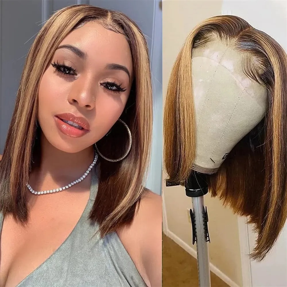 Peluca rubia con reflejos, pel - Pre Parted 13X4 Lace Front Bob Wig reseña y precio