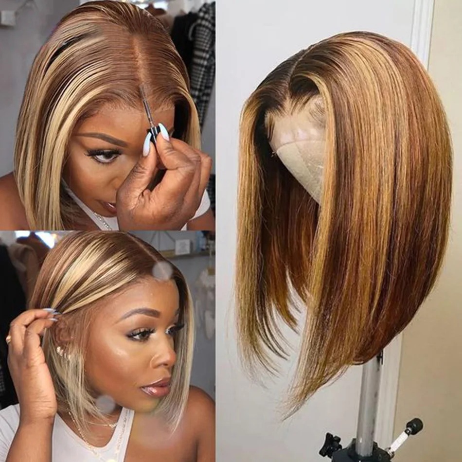 Peluca rubia con reflejos, pel - Pre Parted 13X4 Lace Front Bob Wig reseña y precio