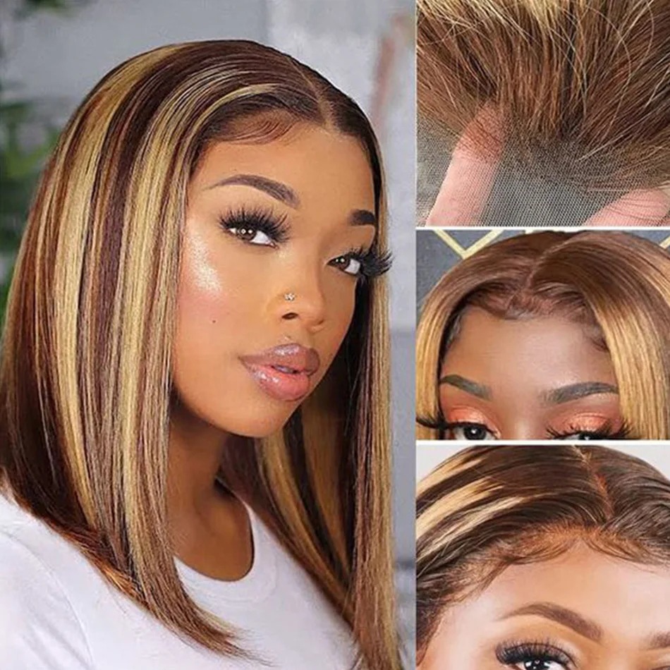 Peluca rubia con reflejos, pel - Pre Parted 13X4 Lace Front Bob Wig reseña y precio